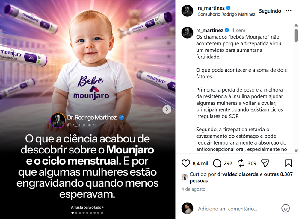 Exemplo de estrutura de conteúdo sobre medicamento e ciclo.