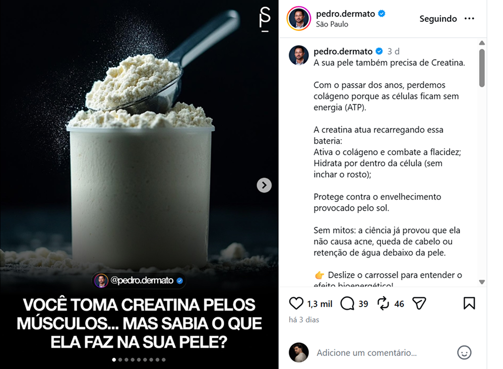 Publicação de @pedro.dermato com 1,3 mil curtidas