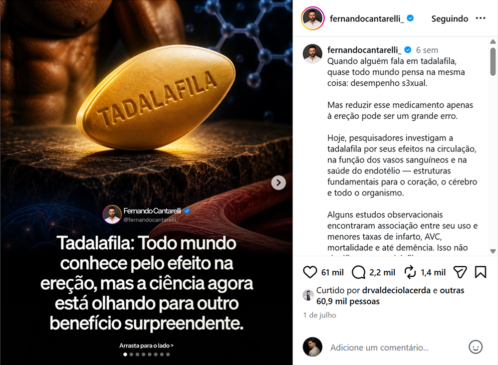 Publicação de @fernandocantarelli_ com 61 mil curtidas